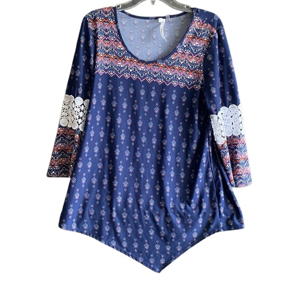 New York & Company Tops - NY Collection 3/4 Sleeve Boho Asymmetrical Hem Tunic Top. Size Large